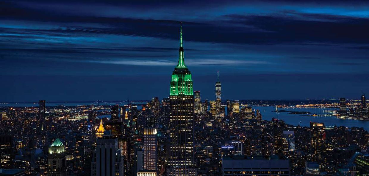 Empire State Building lit in Green